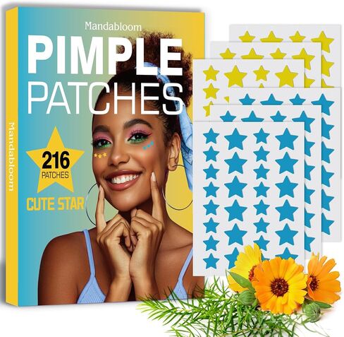 Mandabloom Acne Patches Pimple Patches, Pink Heart & Star Shaped Acne Absorbing Cover Patch, Hydrocolloid Acne Patches For Face Zit Patch Acne Dots, Add Tea Tree Oil, 104 Patches, 14mm & 12mm in Saudi Arabia