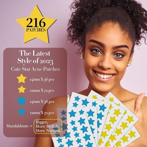 Mandabloom Acne Patches Pimple Patches, Pink Heart & Star Shaped Acne Absorbing Cover Patch, Hydrocolloid Acne Patches For Face Zit Patch Acne Dots, Add Tea Tree Oil, 104 Patches, 14mm & 12mm in Saudi Arabia
