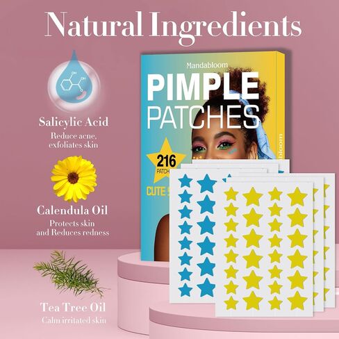 Mandabloom Acne Patches Pimple Patches, Pink Heart & Star Shaped Acne Absorbing Cover Patch, Hydrocolloid Acne Patches For Face Zit Patch Acne Dots, Add Tea Tree Oil, 104 Patches, 14mm & 12mm in Saudi Arabia