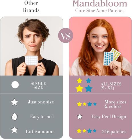 Mandabloom Acne Patches Pimple Patches, Pink Heart & Star Shaped Acne Absorbing Cover Patch, Hydrocolloid Acne Patches For Face Zit Patch Acne Dots, Add Tea Tree Oil, 104 Patches, 14mm & 12mm in Saudi Arabia