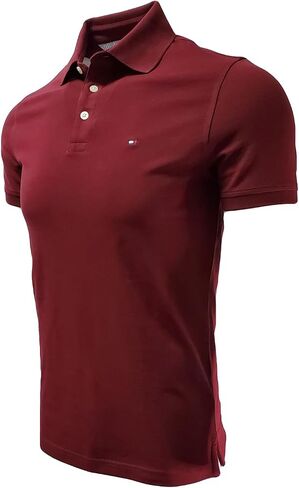 Tommy Hilfiger Mens Slim Fit Tip Pique Cotton Three Button Button Polo Shirt ، (متوسط ، نيلي باهت) in Kuwait