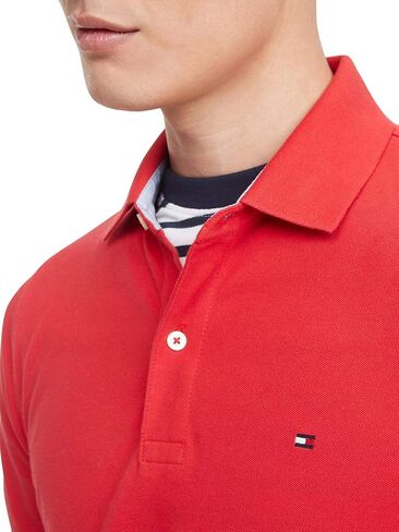 Tommy Hilfiger Mens Slim Fit Tip Pique Cotton Three Button Button Polo Shirt ، (متوسط ، نيلي باهت) in Kuwait
