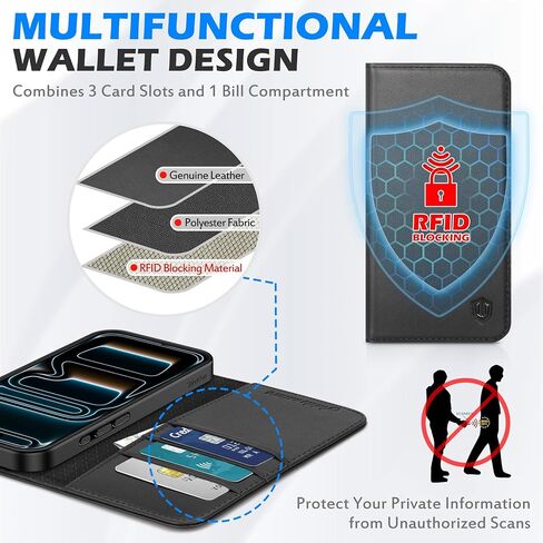 حالة محفظة جلدية حقيقية متوفرة مع iPhone Air 5G 6.5 بوصة 2025 | RFID حظر حامل بطاقة الائتمان | قلب الغطاء المغناطيسي | كيكستاند | صدمة absorbent | TPU قذيفة داخلية | أسود in Kuwait