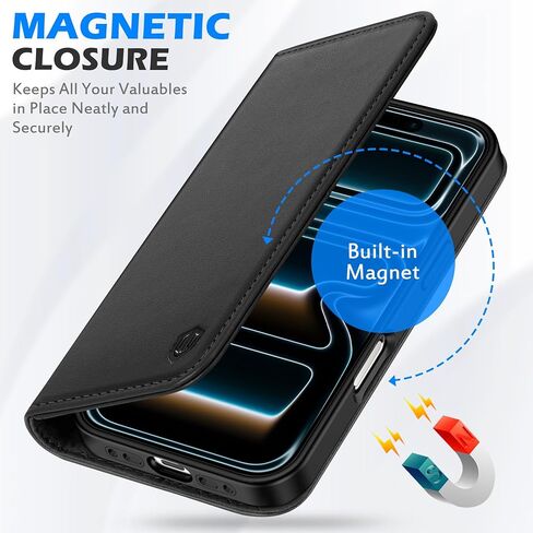 حالة محفظة جلدية حقيقية متوفرة مع iPhone Air 5G 6.5 بوصة 2025 | RFID حظر حامل بطاقة الائتمان | قلب الغطاء المغناطيسي | كيكستاند | صدمة absorbent | TPU قذيفة داخلية | أسود in Kuwait