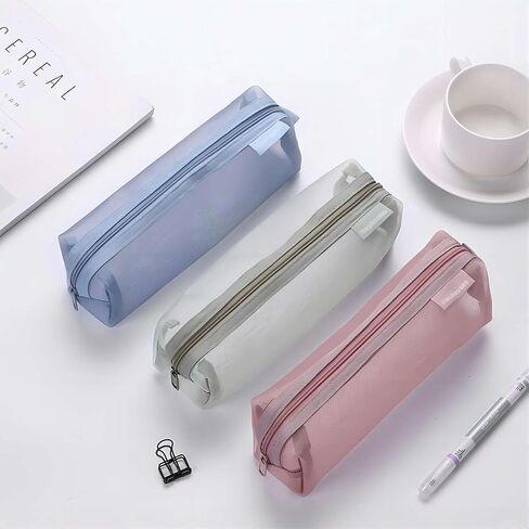 Mesh Cosmetic Bag Portable Clear Makeup Bags Mesh Zipper Pouch for Home Office Travel Accessories Organizer (2PCS Black & Grey) in Kuwait