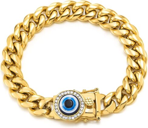 Coolsteelandbeyond Men Men Steel Cupan Bracelet مع CZ Blue Evil Eye ، Class Curb Box Clasp ، راكب الدراجة النارية in Kuwait