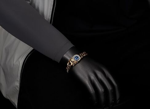 Coolsteelandbeyond Men Men Steel Cupan Bracelet مع CZ Blue Evil Eye ، Class Curb Box Clasp ، راكب الدراجة النارية in Kuwait