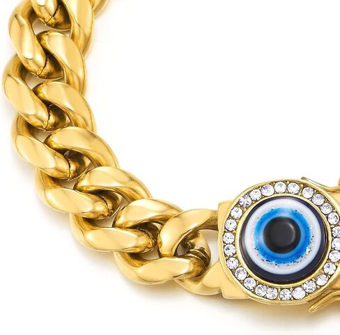 Coolsteelandbeyond Men Men Steel Cupan Bracelet مع CZ Blue Evil Eye ، Class Curb Box Clasp ، راكب الدراجة النارية in Kuwait