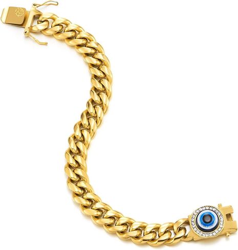 Coolsteelandbeyond Men Men Steel Cupan Bracelet مع CZ Blue Evil Eye ، Class Curb Box Clasp ، راكب الدراجة النارية in Kuwait