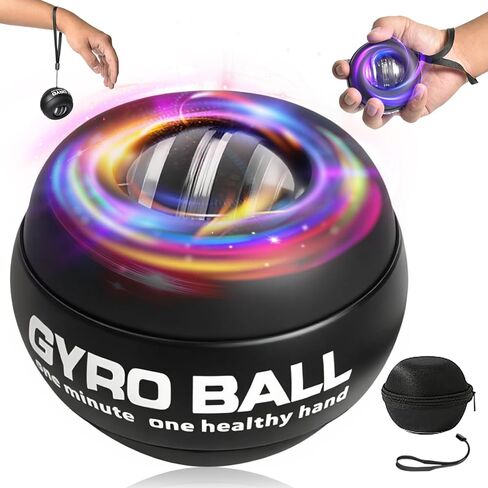 Gyroball Loop Black Case Wrist Trainer Ball Auto Start 5 Level Resistance/Light Control Gyroscopic Forearm Trainer for Strengthening Arms Fingers Wrist in Saudi Arabia