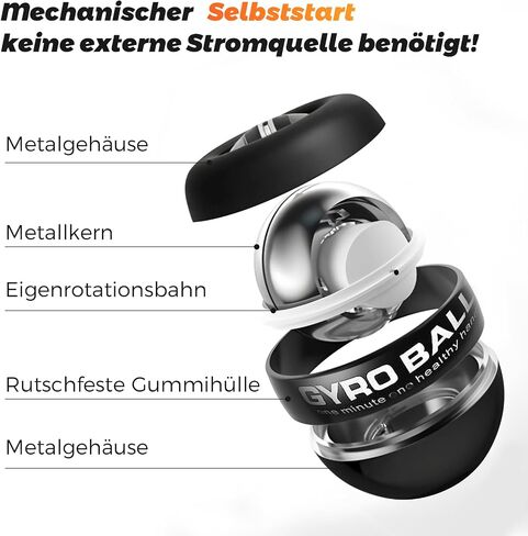 Gyroball Loop Black Case Wrist Trainer Ball Auto Start 5 Level Resistance/Light Control Gyroscopic Forearm Trainer for Strengthening Arms Fingers Wrist in Saudi Arabia