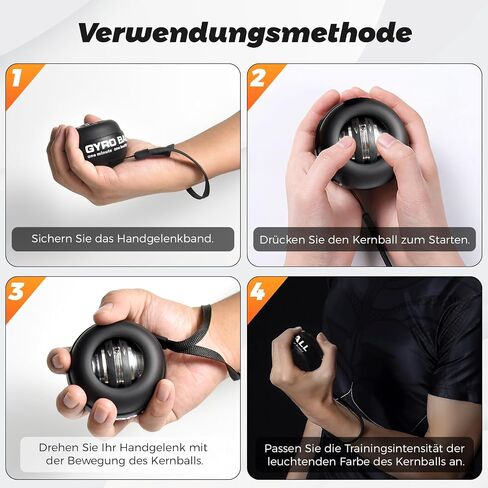 Gyroball Loop Black Case Wrist Trainer Ball Auto Start 5 Level Resistance/Light Control Gyroscopic Forearm Trainer for Strengthening Arms Fingers Wrist in Saudi Arabia