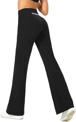 High Waisted Tummy Control Flare Leggings for Women Black Thermal Bootcut Yoga Pants Casual Sweatpants with Pockets in Saudi Arabia