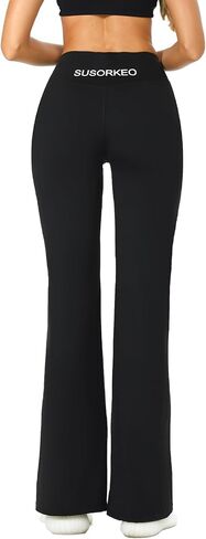 High Waisted Tummy Control Flare Leggings for Women Black Thermal Bootcut Yoga Pants Casual Sweatpants with Pockets in Saudi Arabia