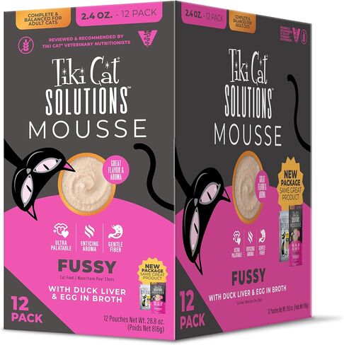 Tiki Cat Solutions Mousse Multipack Wet Cat Food, Fussy, Duck Liver & Egg, 2.4 oz. Pouch (12 Count) in Kuwait