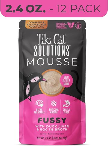 Tiki Cat Solutions Mousse Multipack Wet Cat Food, Fussy, Duck Liver & Egg, 2.4 oz. Pouch (12 Count) in Kuwait