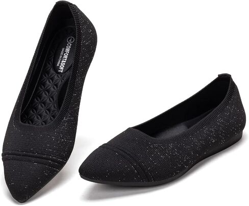 Frank Mully Women's Flats Pointed Toe Knit Flats Lightweight Slip On Breathable Comfort Walking Shoes with Arch Support Soft Flexible Sole for Work Travel in Kuwait
