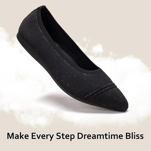 Frank Mully Women's Flats Pointed Toe Knit Flats Lightweight Slip On Breathable Comfort Walking Shoes with Arch Support Soft Flexible Sole for Work Travel in Kuwait
