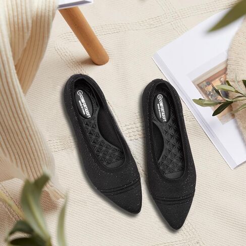 Frank Mully Women's Flats Pointed Toe Knit Flats Lightweight Slip On Breathable Comfort Walking Shoes with Arch Support Soft Flexible Sole for Work Travel in Kuwait