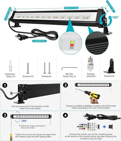 MEIKEE 42W RGBW Wall Washer Light, 3350lm, IP66 Waterproof Wash Light Bar with Remote, Color Changing Wash Flood Strip Lighting for Stage Party Wedding Christmas Decoration 2 Pack in Saudi Arabia