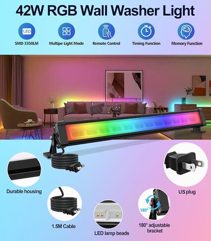 MEIKEE 42W RGBW Wall Washer Light, 3350lm, IP66 Waterproof Wash Light Bar with Remote, Color Changing Wash Flood Strip Lighting for Stage Party Wedding Christmas Decoration 2 Pack in Saudi Arabia