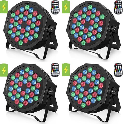 مصابيح HOLDLAMP قابلة لإعادة الشحن بقدرة 36 ​​وات RGB تعمل بالبطارية، مصابيح LED لاسلكية DJ تضيء الصوت المنشط والتحكم عن بعد لأحداث الزفاف والنادي والحفلات وإضاءة مسرح الكنيسة، 4 عبوات in Kuwait