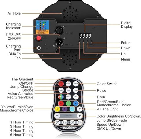 مصابيح HOLDLAMP قابلة لإعادة الشحن بقدرة 36 ​​وات RGB تعمل بالبطارية، مصابيح LED لاسلكية DJ تضيء الصوت المنشط والتحكم عن بعد لأحداث الزفاف والنادي والحفلات وإضاءة مسرح الكنيسة، 4 عبوات in Kuwait
