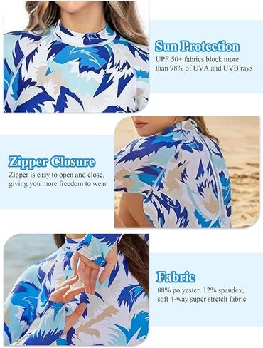 Womens Long Sleeve Dry Fit Bathing Suit Rash Guard UV Sun Protection Printed Surfing One Piece Swimsuit in Saudi Arabia