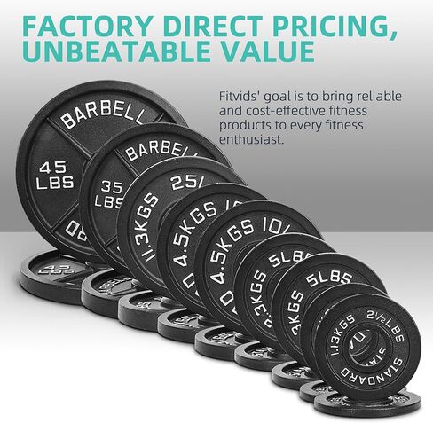 Fitvids Olympic Cast Iron 2-Inch Weight Plates Including 5FT Olympic Barbell Bar & Safely Locks, 1​10 Pounds Set (​95 Lbs Plates + 15 Lbs Barbell Bar), Multiple Packages in Saudi Arabia