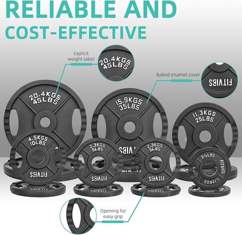 ألواح وزن من الحديد الزهر الأولمبية من Fitvids مقاس 2 بوصة، بما في ذلك قضيب الحديد الأولمبي بطول 5 أقدام وأقفال آمنة، مجموعة 110 رطل (ألواح 95 رطلاً + قضيب حديد 15 رطلاً)، حزم متعددة in Kuwait