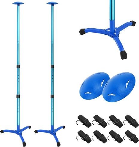 Boat Cover Support Poles Adjustable 2 Pieces with 8 Ropes and Triangular Iron Square Tube Base, Aluminum Tube Glass Bead Connection Diameter 53.5 in, for Pontoon/Jon Boat Cover/Bimini Tops in Kuwait