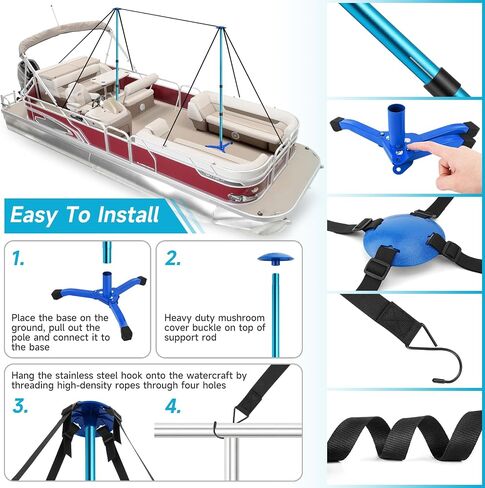 Boat Cover Support Poles Adjustable 2 Pieces with 8 Ropes and Triangular Iron Square Tube Base, Aluminum Tube Glass Bead Connection Diameter 53.5 in, for Pontoon/Jon Boat Cover/Bimini Tops in Kuwait