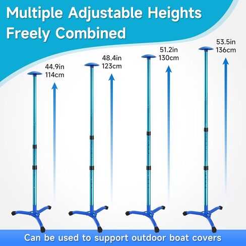 Boat Cover Support Poles Adjustable 2 Pieces with 8 Ropes and Triangular Iron Square Tube Base, Aluminum Tube Glass Bead Connection Diameter 53.5 in, for Pontoon/Jon Boat Cover/Bimini Tops in Kuwait