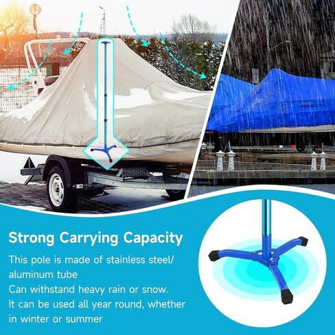 Boat Cover Support Poles Adjustable 2 Pieces with 8 Ropes and Triangular Iron Square Tube Base, Aluminum Tube Glass Bead Connection Diameter 53.5 in, for Pontoon/Jon Boat Cover/Bimini Tops in Kuwait