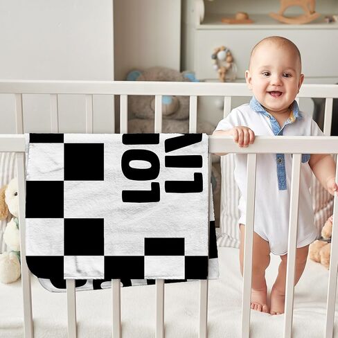 HIWX Black and White Checkered Kids Blanket, Checkered Nursery Blankets, Trendy Retro Preppy Rad Little Dude Throw Blanket for Kids Boys Room Bedroom Dorm Home Office Couch Bed Decor, 40x30 Inches in Kuwait