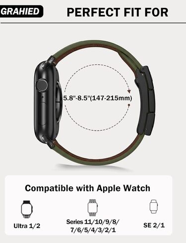 Genuine Leather Watch Band Compatible with Apple Watch Bands 42mm 44mm 45mm 46mm 49mm, Dressy Strap Magnetic Buckle for Women Men iWatch Ultra SE Series 10/9/8/7/6/5/4/3/2/1 in Saudi Arabia