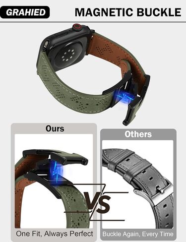 Genuine Leather Watch Band Compatible with Apple Watch Bands 42mm 44mm 45mm 46mm 49mm, Dressy Strap Magnetic Buckle for Women Men iWatch Ultra SE Series 10/9/8/7/6/5/4/3/2/1 in Saudi Arabia
