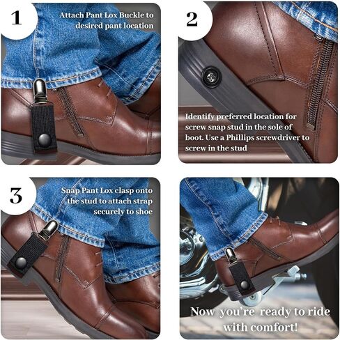Boot Straps – Secure Pants with Adjustable Snap-On Clips for Motorcycle & Equestrian Riders Black in Saudi Arabia