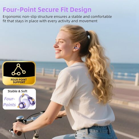 مقطع على سماعات الأذن التي تعمل باللمس ، سماعات الأذن المفتوحة اللاسلكية مع Bluetooth 5.4，50H عمر البطارية ， سماعات أذن مريحة خفيفة الوزن مريحة IPX7 للياقة البدنية ، الأسود. in Kuwait