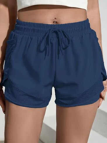 Women's Dual-Layer Quick-Dry Mesh Running Shorts with Side Pockets for Fitness High Waist in Saudi Arabia