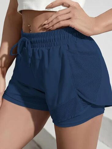 Women's Dual-Layer Quick-Dry Mesh Running Shorts with Side Pockets for Fitness High Waist in Saudi Arabia