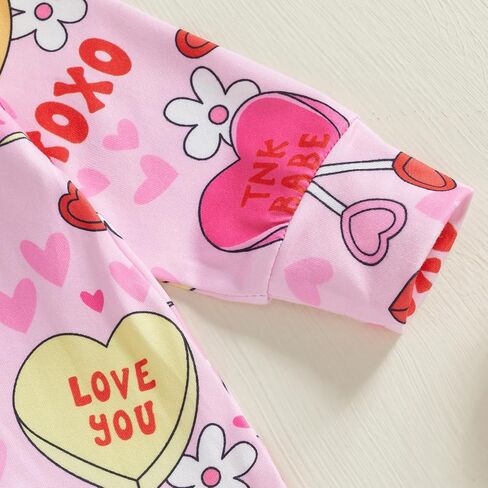 Valentines Baby Girl Outfit Long Sleeve Heart Print Romper Bodysuit Jumpsuit with Headband Newborn Clothes in Saudi Arabia