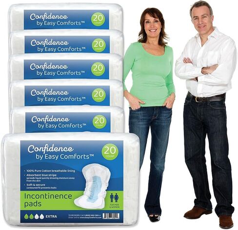 Confidence Incontinence Pads for Seniors, Super Absorbency for Day or Overnight Use, Safe for Sensitive Skin, Cotton Liner, Protects from Incontinence & Bladder Leaks, Case 180 Count by Easy Comforts in Kuwait