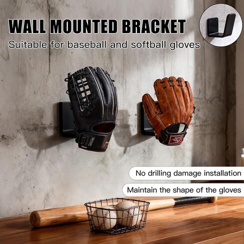 Baseball & Softball Glove Wall Mount, No-Drill Damage-Free Installation, Preserves Glove Shape, Perfect Organizer for Home & Locker Room, Ideal Gift for Players in Saudi Arabia