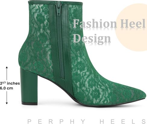 Perphy Pointed Toe Block Heels Floral Lace Ankle Boots for Women in Saudi Arabia