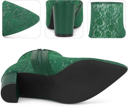 Perphy Pointed Toe Block Heels Floral Lace Ankle Boots for Women in Saudi Arabia