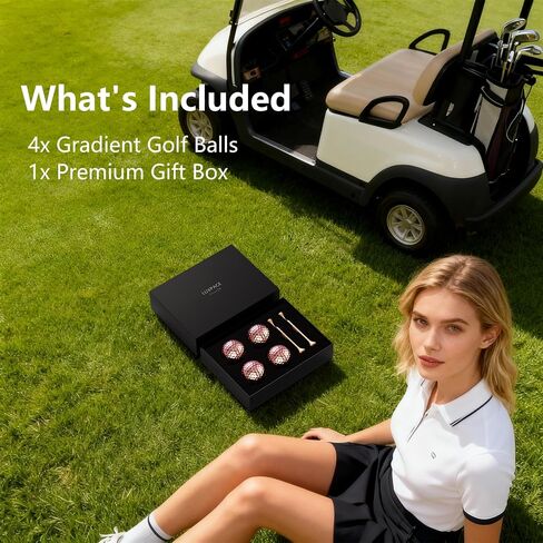 Pink Gold Gradient Laser Golf Balls - 4 Balls Premium Gift Box, Urethane Cover for Superior Spin & Distance - High Visibility Alignment Aid - Ideal Golf Tournament Prizes, Unique Gifts for Golfers in Saudi Arabia