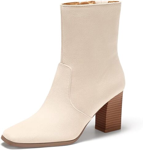 Coutgo Womens Chunky Block Heel Ankle Boots Square Toe Side Zipper Booties Faux Suede Fall Dress Shoes in Saudi Arabia