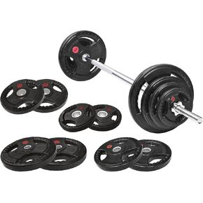 Fitvids Cast Iron 1" Standard Weight Plates Including 5FT Standard Barbell Bar & Star Locks, 95 Pounds Set (85 Lbs Plates + 10 Lbs Barbell Bar), Multiple Packages in Kuwait