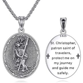 Saint Christopher Necklace for Men Women 925 Sterling Silver Patronus Medal Amulet Jewelry Gifts in Kuwait